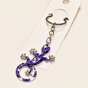 BAG CHARM MINT Purple Mosaic Gecko Lizard Keychain 4.5 in